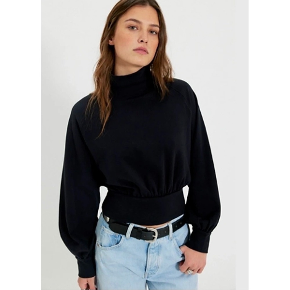 We The Free Free People Black Mock Neck Balloon Sleeve Sweatshirt XL OB1081682
